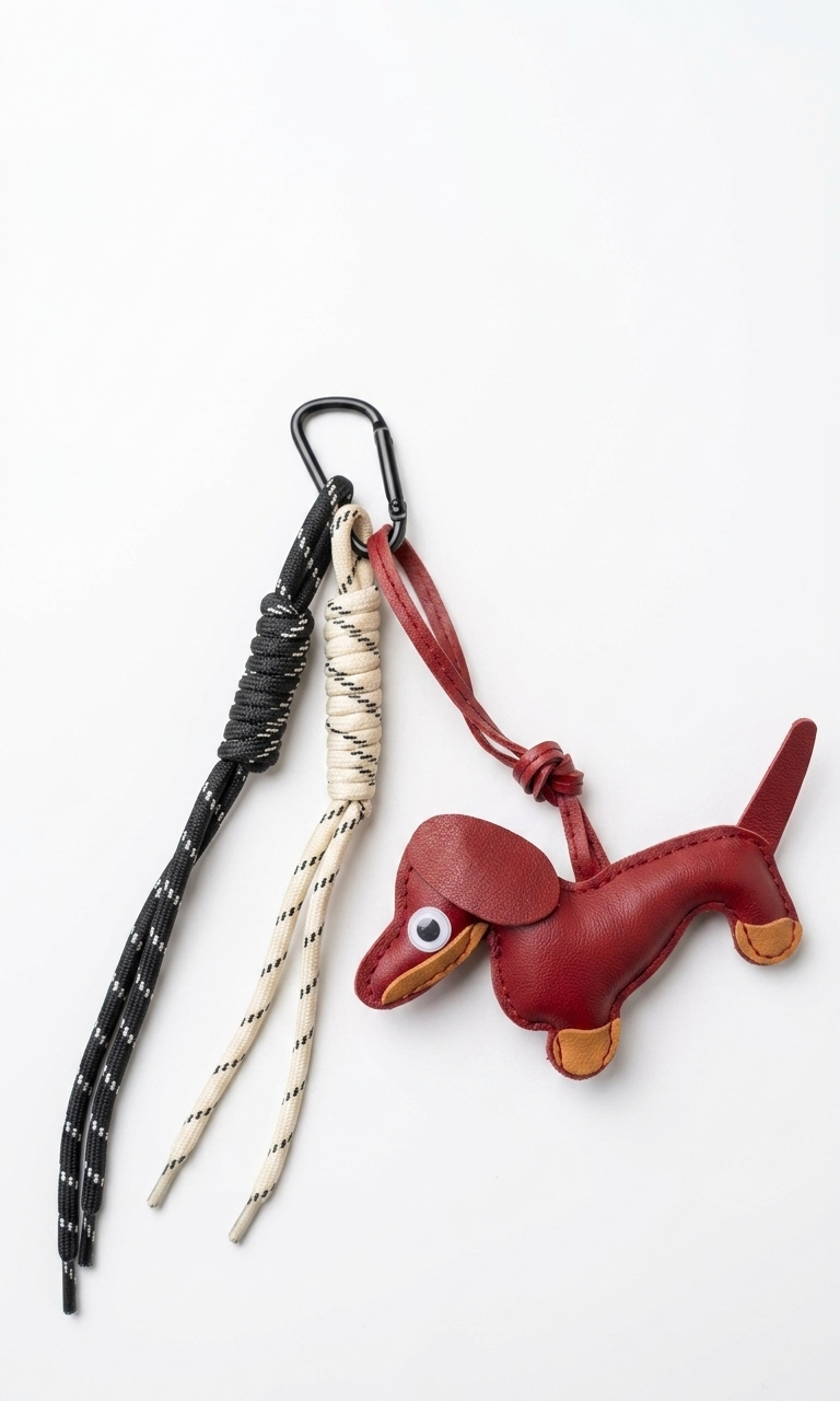 Red Dachshund × Light yellow rope × black rope - Bag Charm