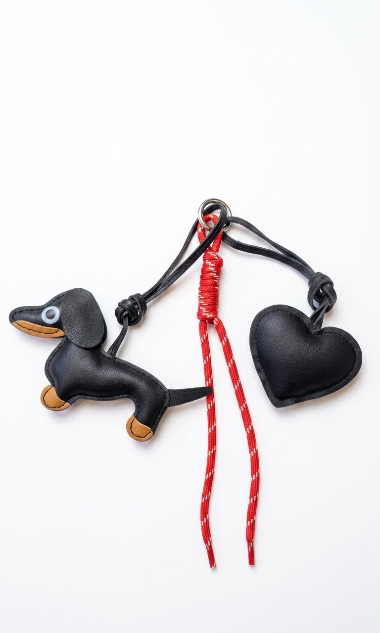 Black Dachshund × Red rope × Black heart - Bag Charm