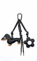 Black Dachshund × Black rope × B&W flower- Bag Charm