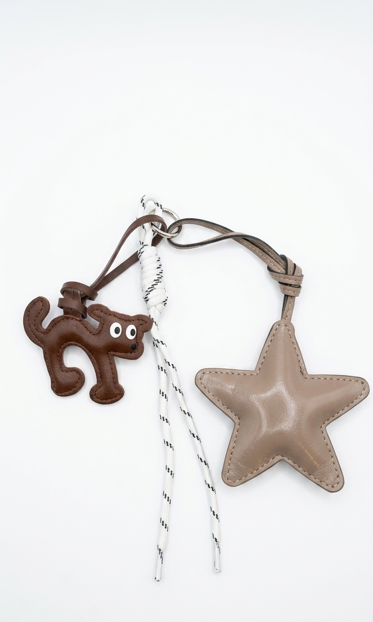 Brown dog × White rope × Shiny neutral star - Bag Charm