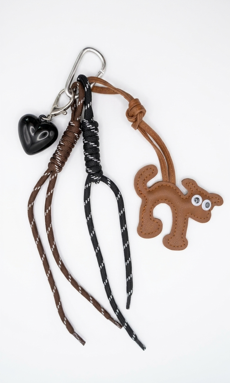 Black heart × Havane dog × Black&Brown ropes - Bag Charm