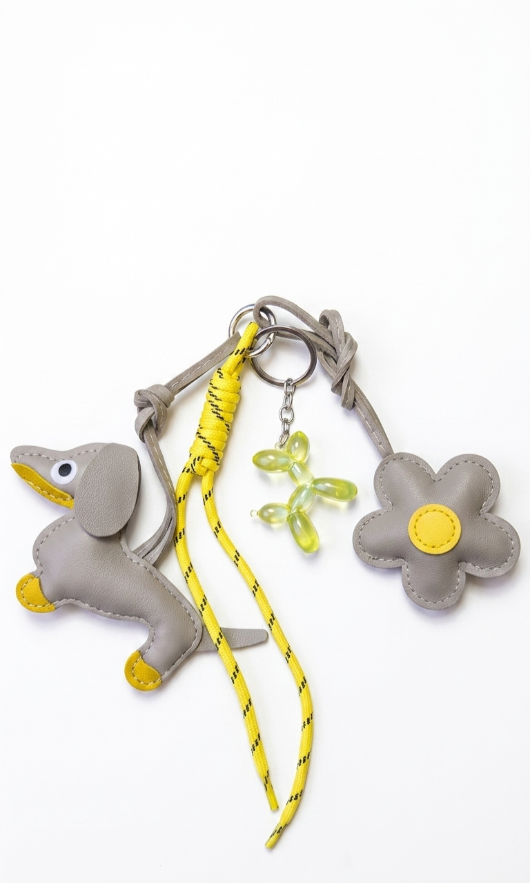 Grey Dachshund × Yellow rope × Yellow balloon dog × Grey&Yellow flower- Bag Charm