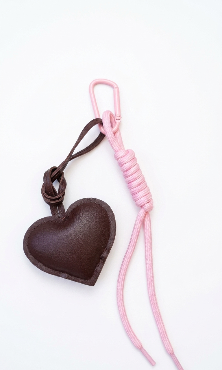 Brown heart × Pink rope - Bag Charm