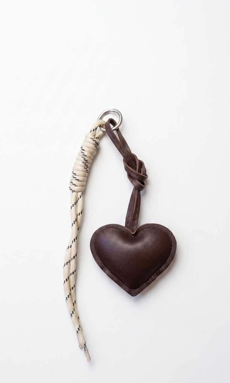 Brown heart × Light yellow rope - Bag Charm
