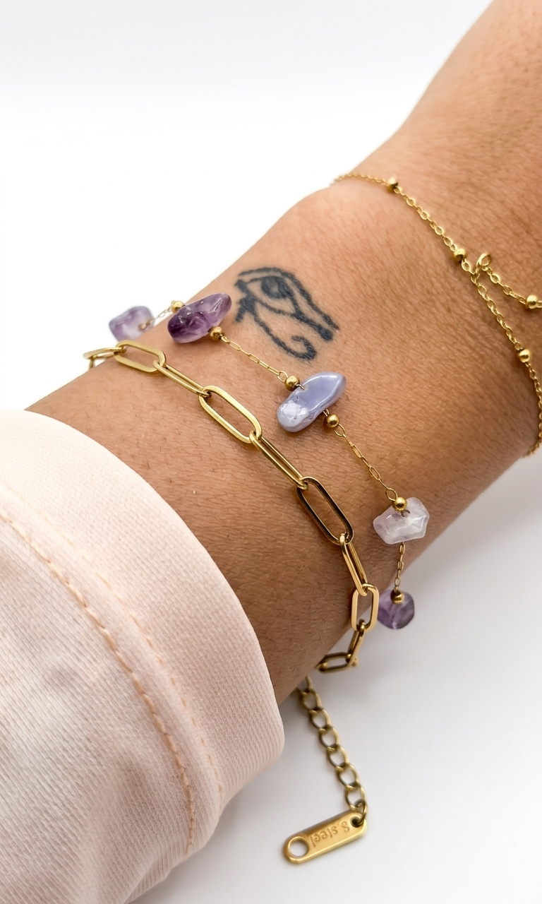 Amethyst Paperclip double-bracelet
