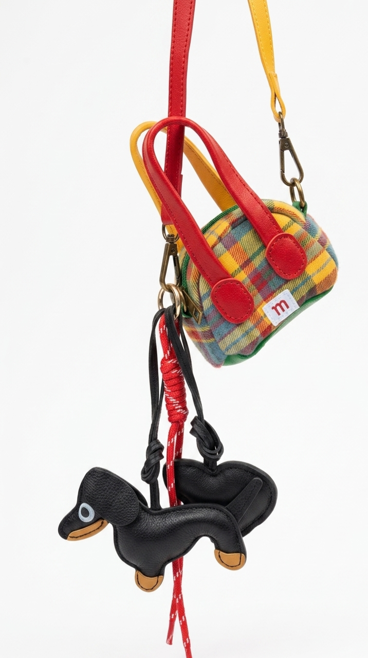 Black Dachshund × Red rope × Black heart - Bag Charm
