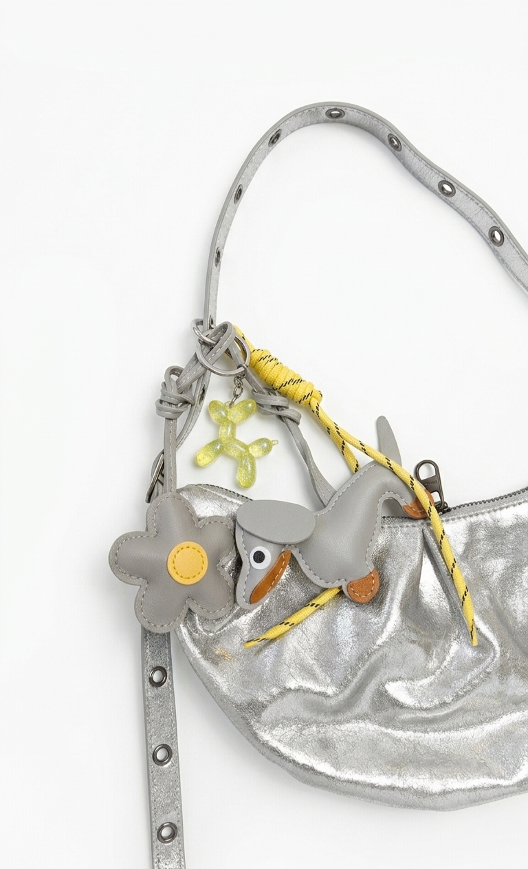 Grey Dachshund × Yellow rope × Yellow balloon dog × Grey&Yellow flower- Bag Charm